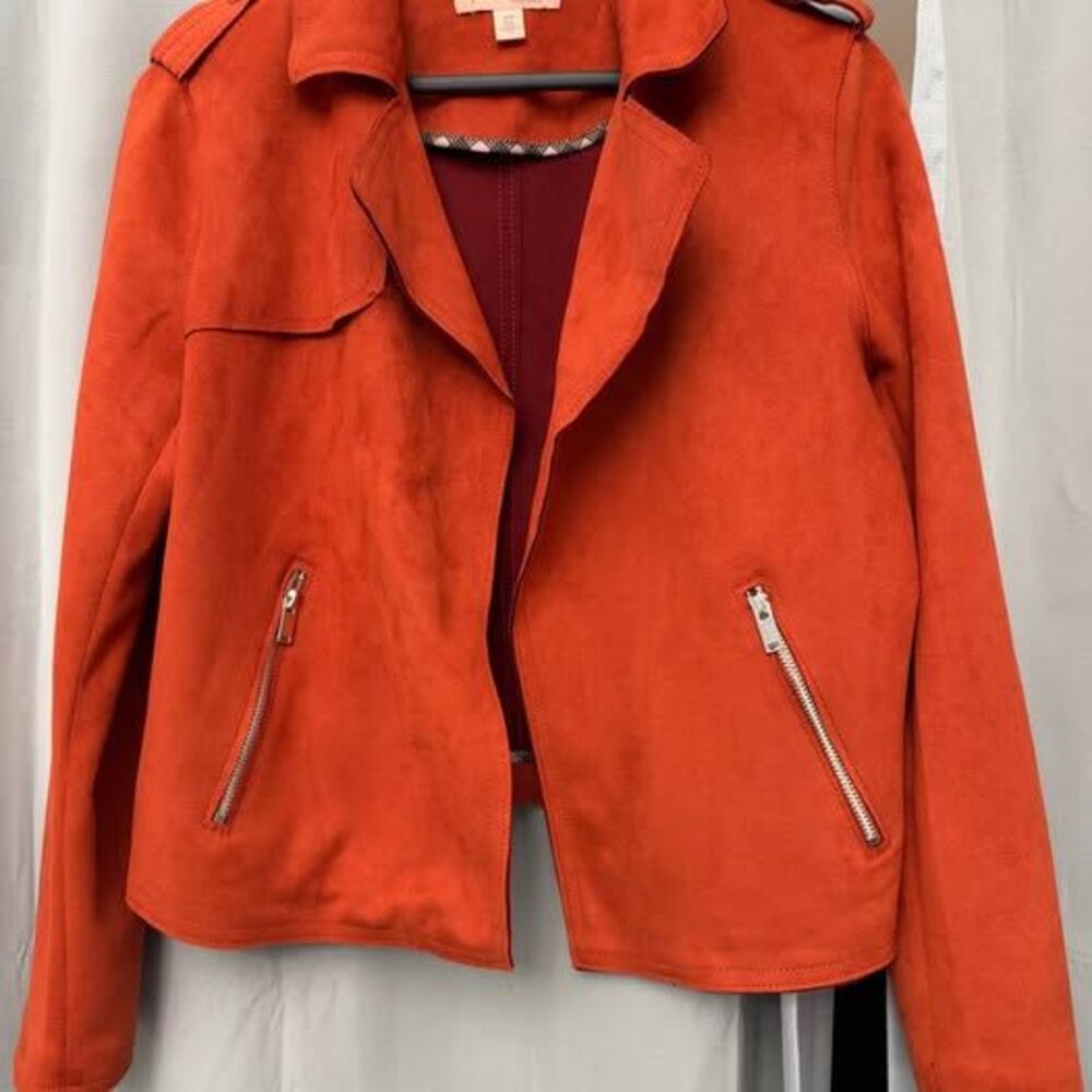 Philosophy Republic Clothing Faux Suede Open Front Moto Jacket – Rust(Medium)